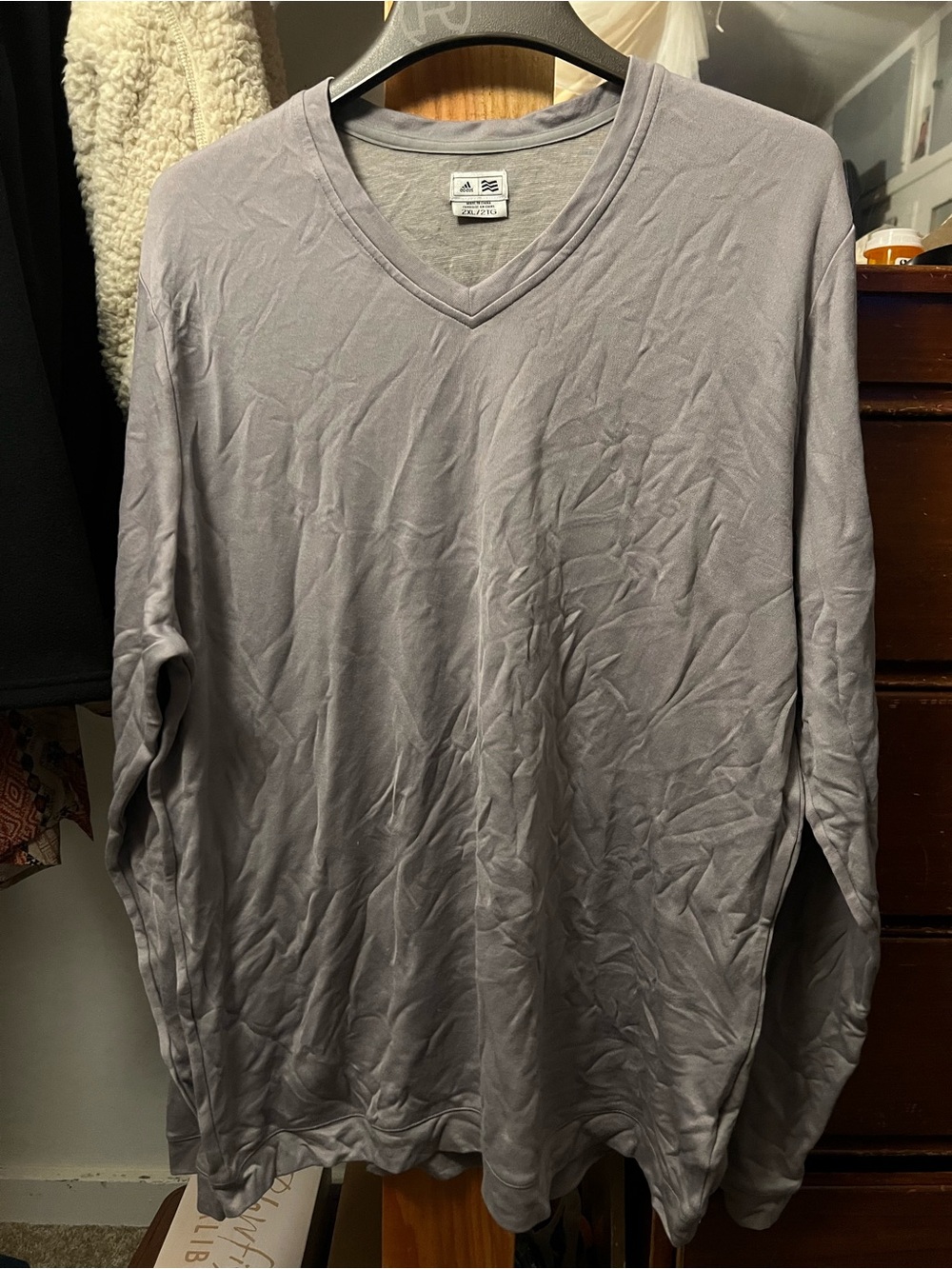 adidas Men’s V-Neck Long Sleeve Sweater — Light Gray